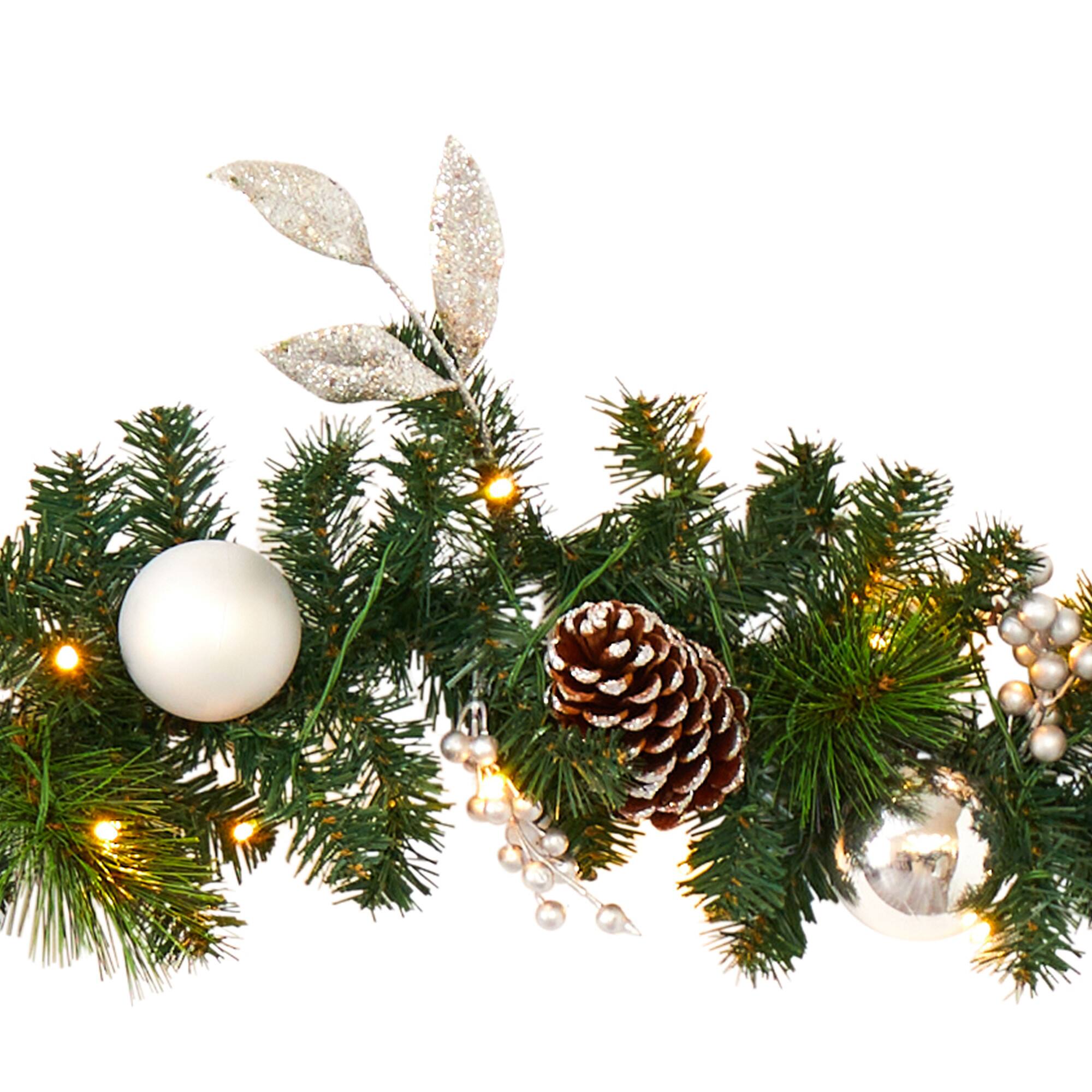 9ft. Pre-Lit Clear LED Ornament & Pinecone Artificial Christmas Garland